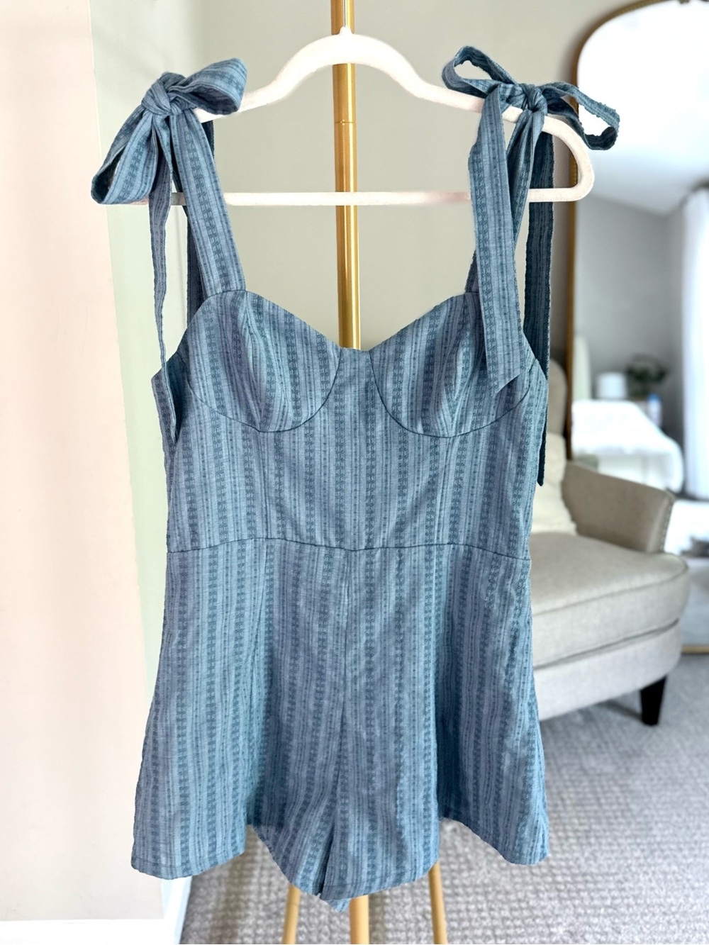 Lovers + Friends Bentley Coquette Romper in Blue - Size Medium - Picture 2 of 7